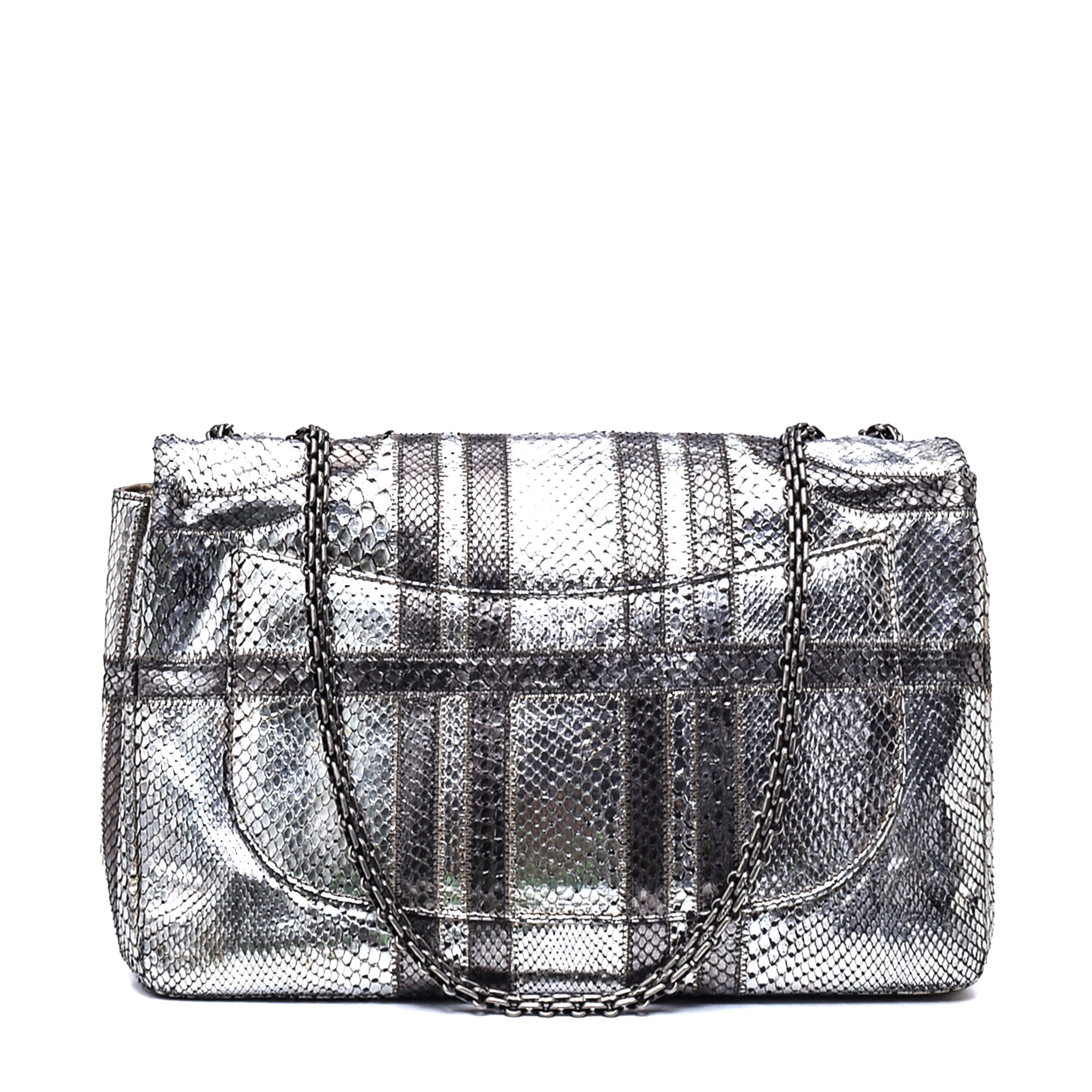 Chanel - Metallic Silver Exotic Bombay Jumbo Flap Bag